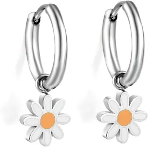 Daisy Small Hoop Flower Charm Earrings for Women Cartilage Hypoallergenic Dainty Cute Stainless Steel Silver Plated Lucky Flowers Short Dangle Drop Huggie Hoops Fashion Jewelry Gift
