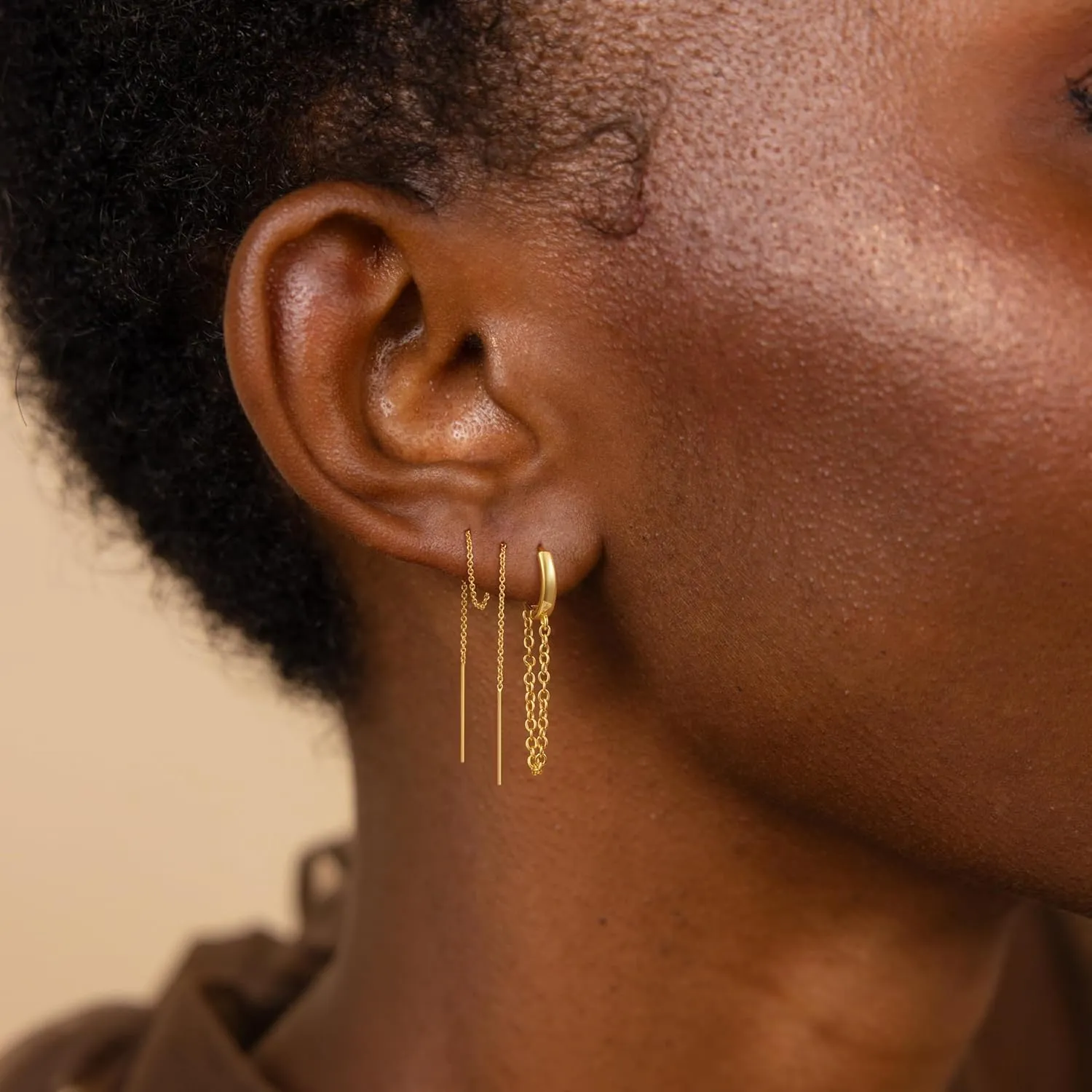 Dangle Earrings for Women Trendy, Dainty 14K Gold Plated Chain Earrings for Women Simple Threader Earrings Non Tarnish Hypoallergenic Long Drop Earrings Jewelry Pack for Women Gifts
