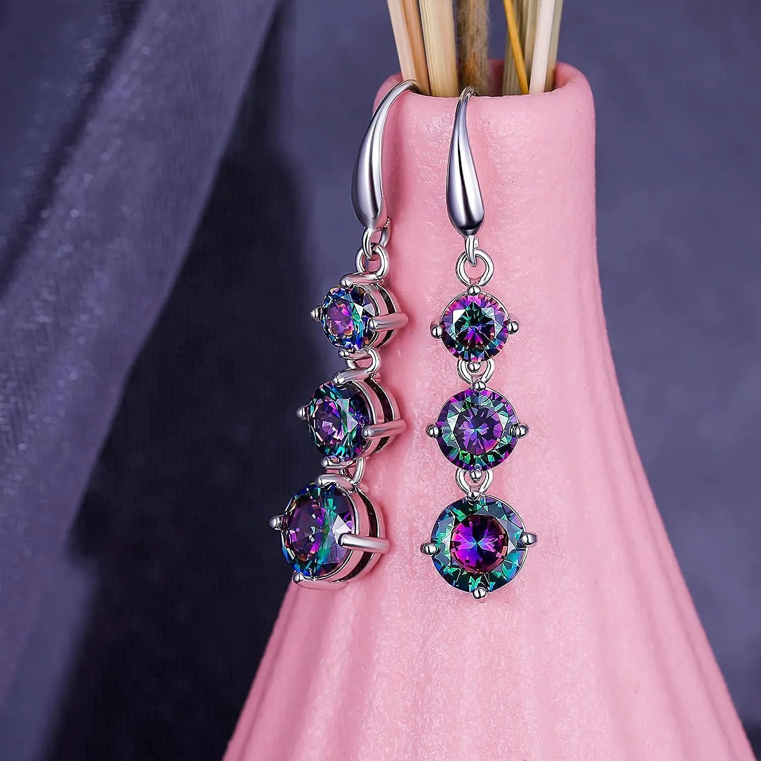 Dangle Earrings for Women|18K White Gold Plated|CZ Drop Fishook Earings Fashion Jewelry Gift