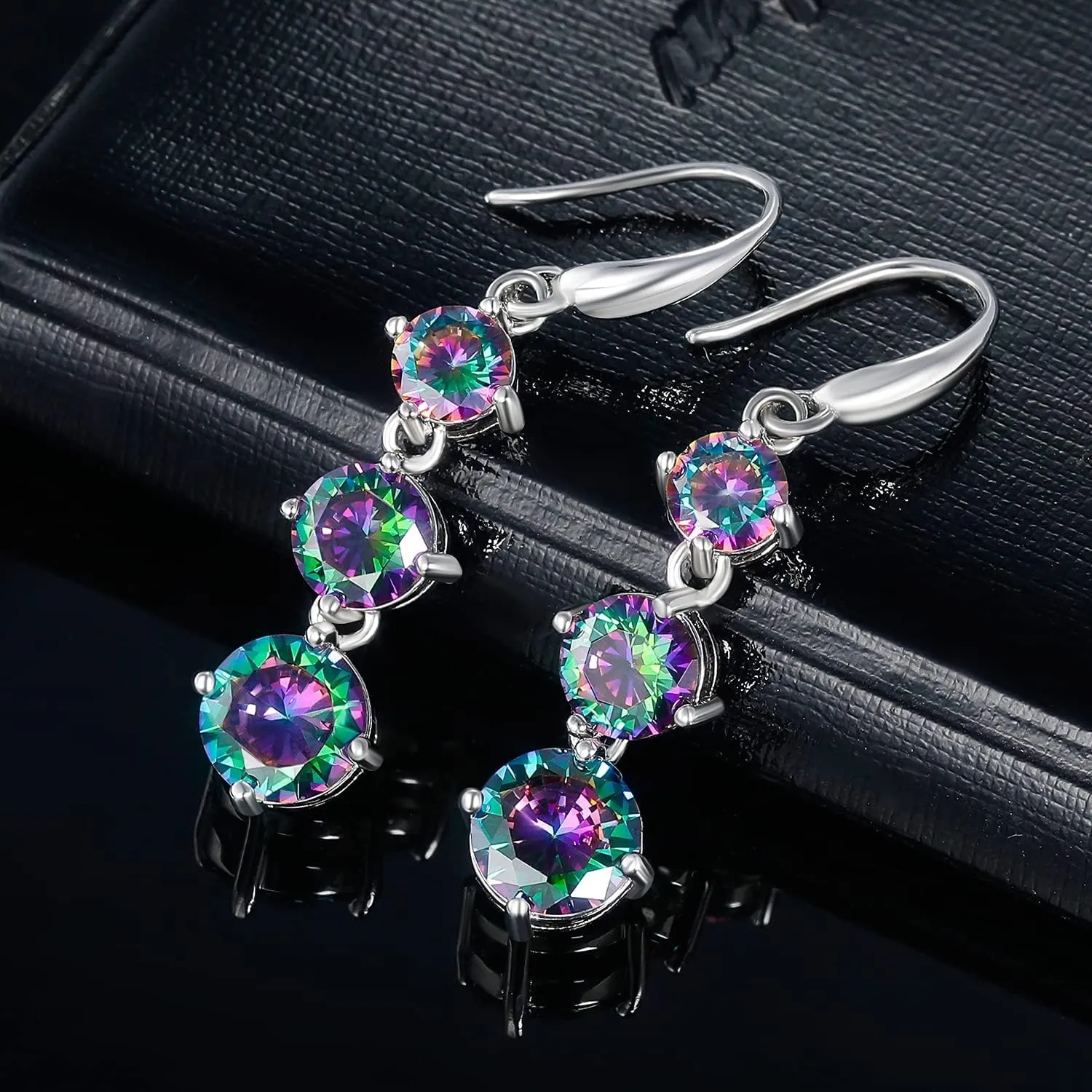Dangle Earrings for Women|18K White Gold Plated|CZ Drop Fishook Earings Fashion Jewelry Gift