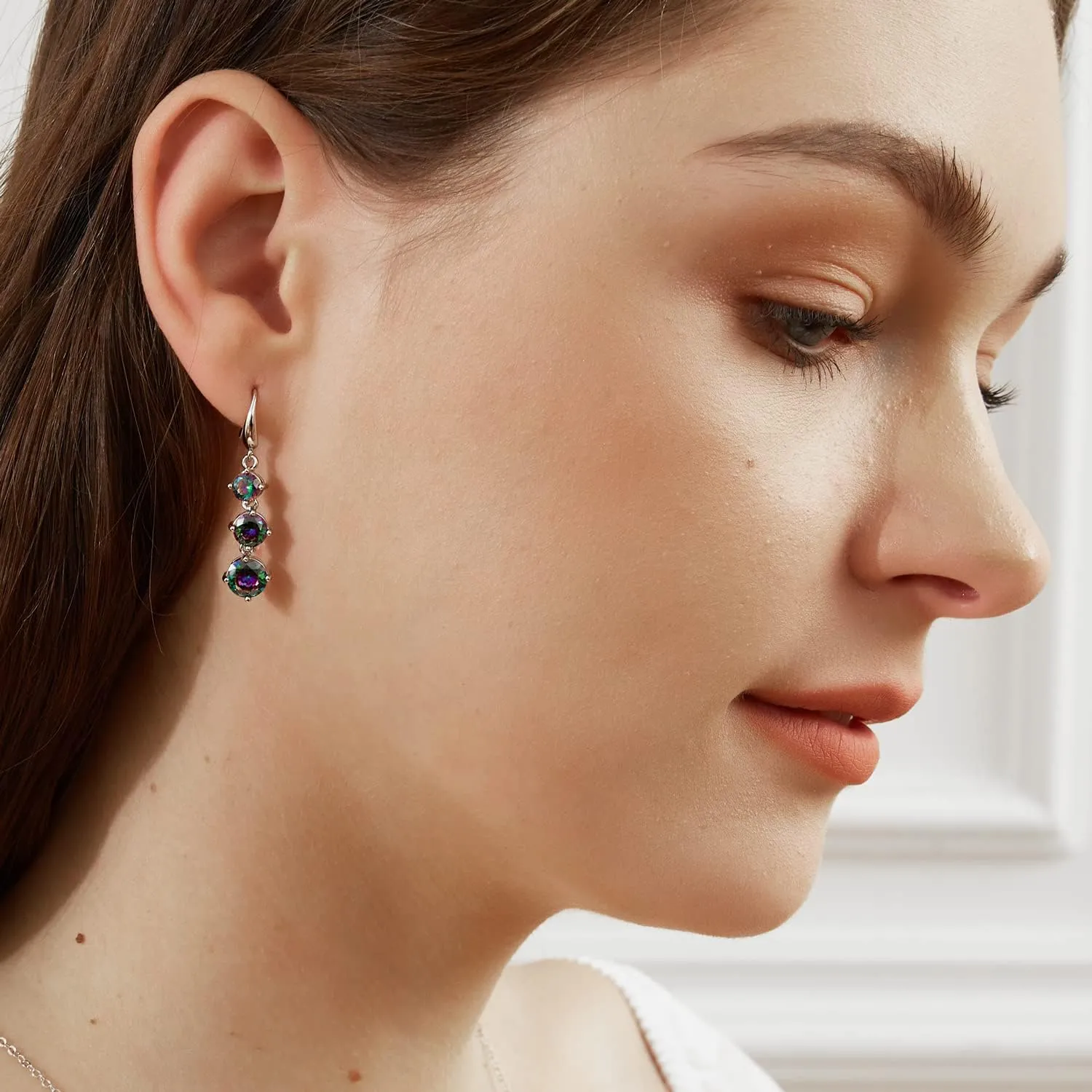 Dangle Earrings for Women|18K White Gold Plated|CZ Drop Fishook Earings Fashion Jewelry Gift