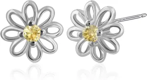 Danity Flower Birthstone Earrings Hypoallergenic Daisy Earrings with Citrine Crystal Silver Flower Crystal Stud Earrings for Women
