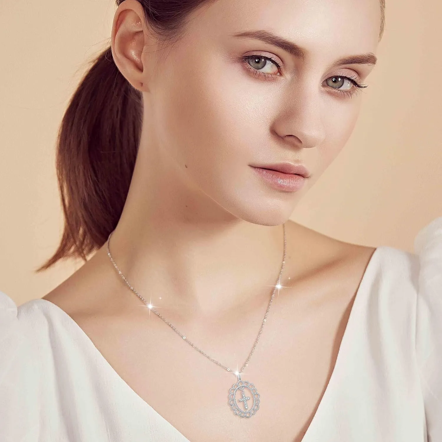 DAOCHONG Faith Necklace 925 Sterling Silver Christian Cross Pendant with Chain Necklaces for Women Birthday Gifts Jeweley