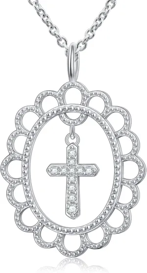DAOCHONG Faith Necklace 925 Sterling Silver Christian Cross Pendant with Chain Necklaces for Women Birthday Gifts Jeweley