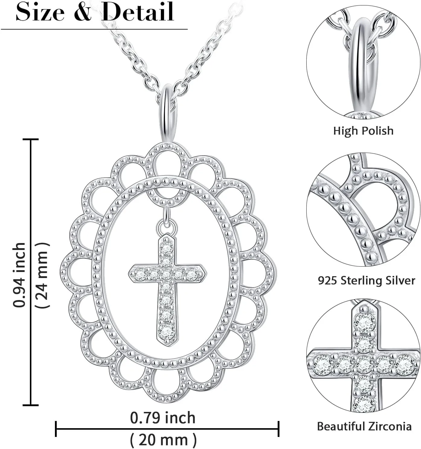 DAOCHONG Faith Necklace 925 Sterling Silver Christian Cross Pendant with Chain Necklaces for Women Birthday Gifts Jeweley