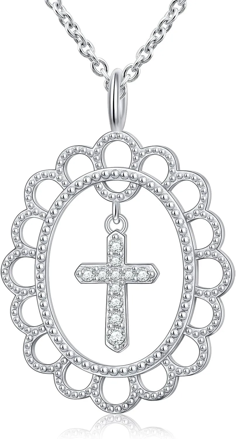 DAOCHONG Faith Necklace 925 Sterling Silver Christian Cross Pendant with Chain Necklaces for Women Birthday Gifts Jeweley