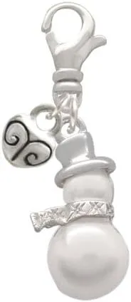 Delight Jewelry Imitation Pearl Snowman Mini Heart Clip On Charm