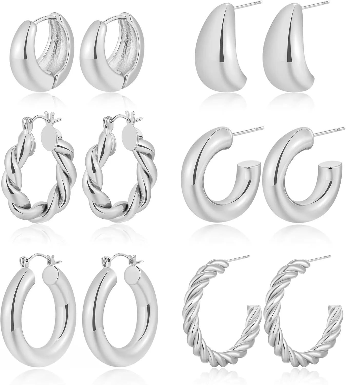 Dodder Gold Chunky Hoop Earrings for Women | 14K Gold Plated Lightweight Twisted Thick Open Hoop Earrings Set
