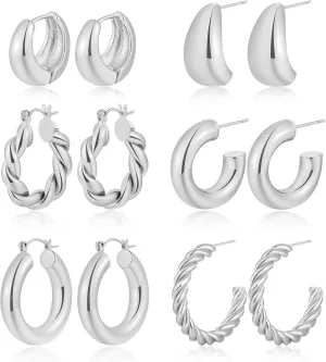 Dodder Gold Chunky Hoop Earrings for Women | 14K Gold Plated Lightweight Twisted Thick Open Hoop Earrings Set