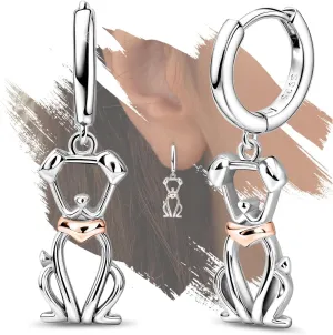 Dog Earrings for Teens Girls Women - Sterling Silver Cute Animal Hypoallergenic Cubic Zirconia Hoops for Sensitive Ears - Lovely Lightweight Loops - Birthday Gifts
