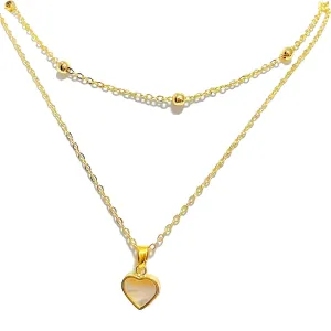 Double Layer Seashell Necklace 14k Gold Plated Chain Heart Pendant Cute Choker Necklaces for Women Girls Adjustable