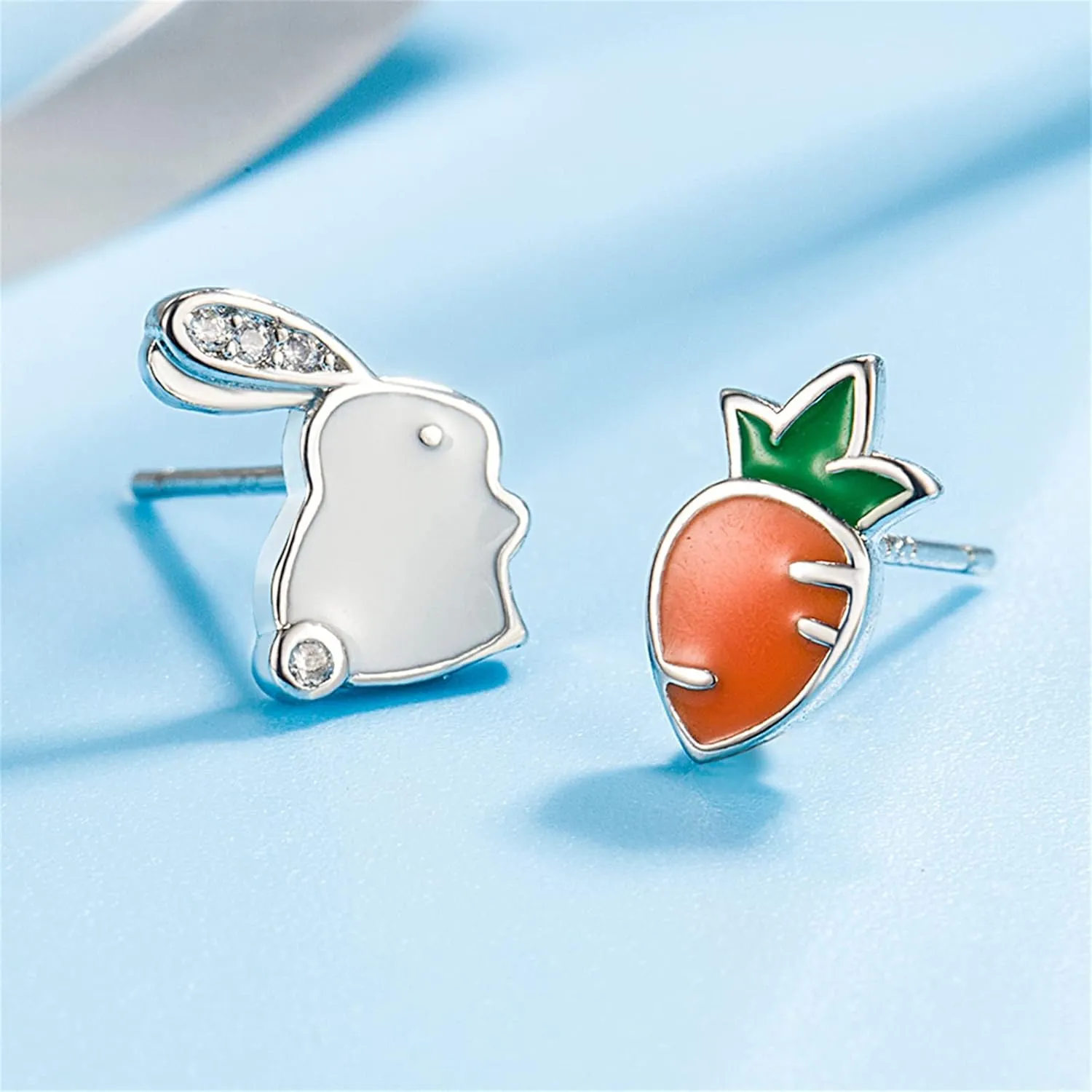 Dreuyet Easter Bunny Earrings Cute Animal Funny Rabbit Earrings 925 Sterling Silver Rabbit Carrot Stud Earrings for Women Hypoallergenic Jewelry