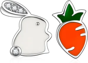 Dreuyet Easter Bunny Earrings Cute Animal Funny Rabbit Earrings 925 Sterling Silver Rabbit Carrot Stud Earrings for Women Hypoallergenic Jewelry