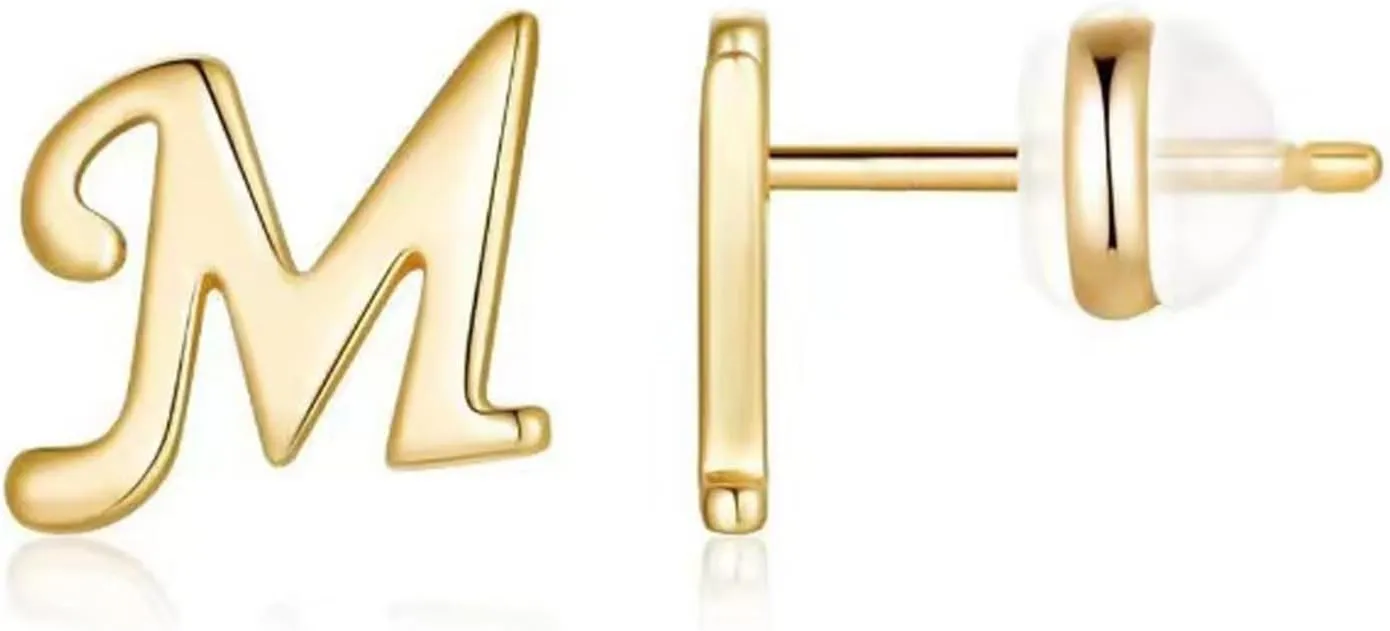 Earrings 14K Gold Plated Gold/Silver Letter Stud Earring Lightweight Hypoallergenic Earrings(ST-1004)