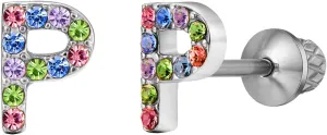 Earrings For Girls,18k Gold Plated Multicolored Alphabet Letter Initial Hypoallergenic Earrings, Stud Screw On Safety Backs, Stainless Steel Ultra Sensitive Ears Post For Kids, Little Girls, Teens
