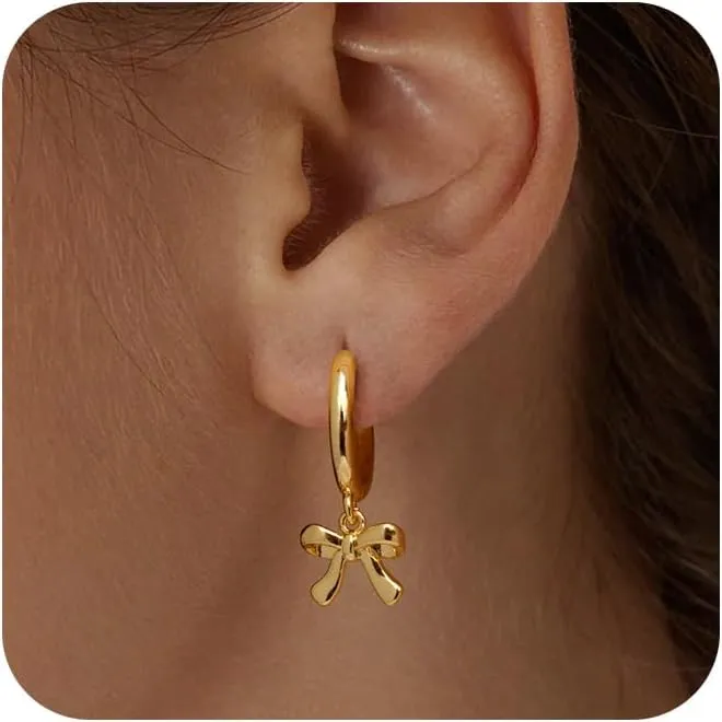 Earrings for Women Trendy Bow 14K Gold Plated/Silver Hoops Simple Twist Huggie Dainty Cubic Zirconia Jewelry