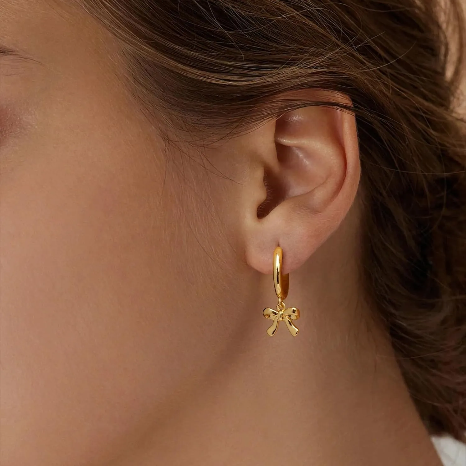 Earrings for Women Trendy Bow 14K Gold Plated/Silver Hoops Simple Twist Huggie Dainty Cubic Zirconia Jewelry