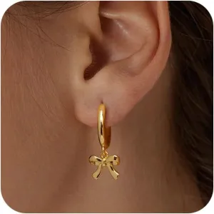Earrings for Women Trendy Bow 14K Gold Plated/Silver Hoops Simple Twist Huggie Dainty Cubic Zirconia Jewelry