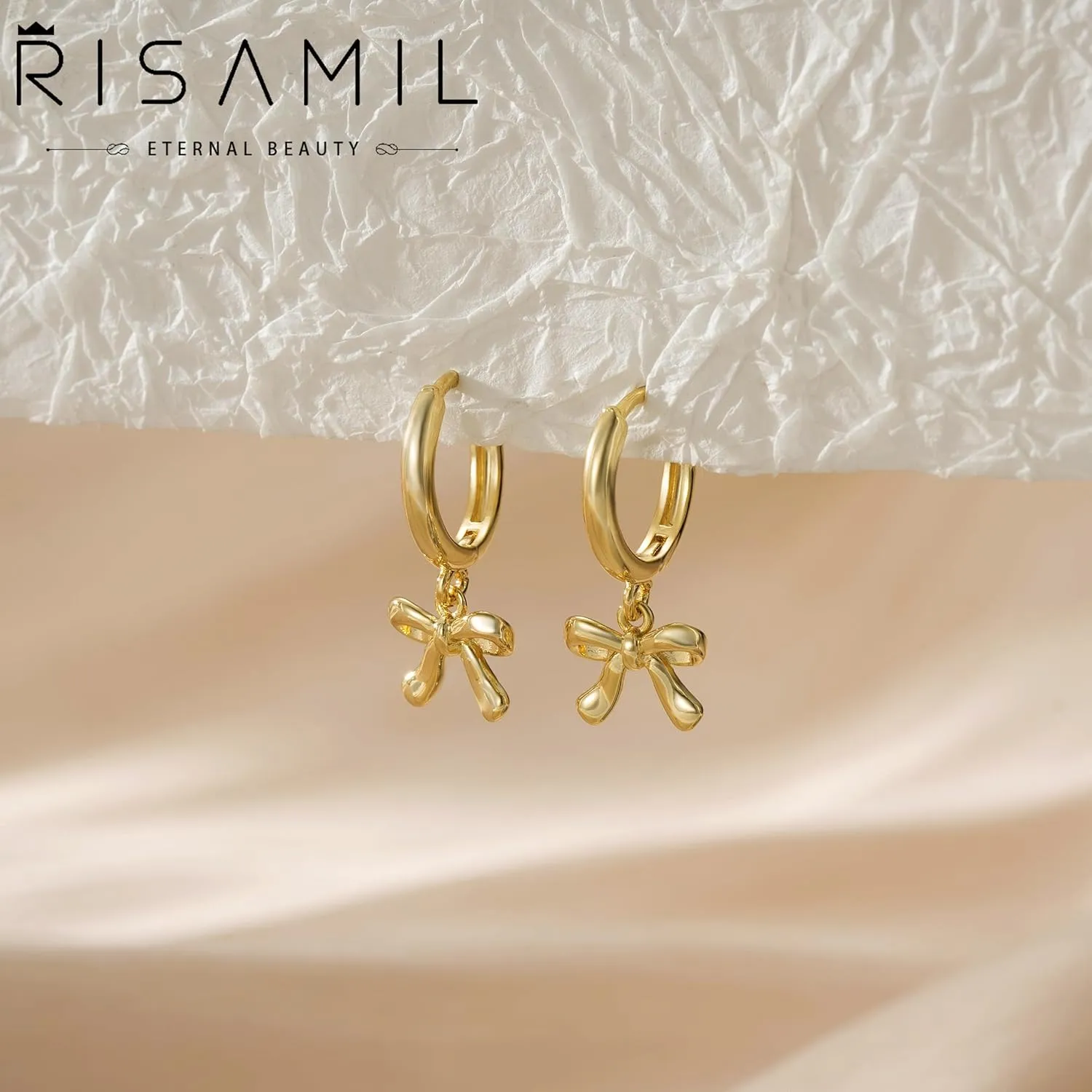 Earrings for Women Trendy Bow 14K Gold Plated/Silver Hoops Simple Twist Huggie Dainty Cubic Zirconia Jewelry