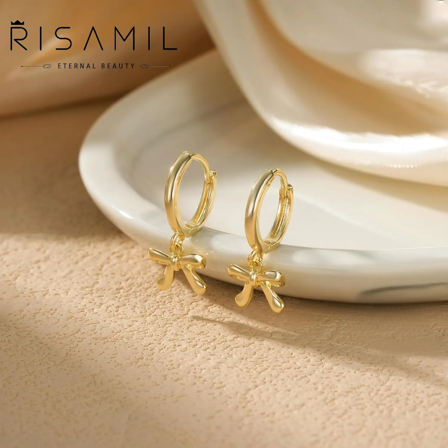 Earrings for Women Trendy Bow 14K Gold Plated/Silver Hoops Simple Twist Huggie Dainty Cubic Zirconia Jewelry