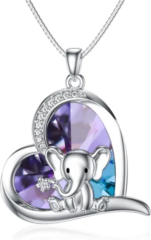 Elephant Necklace 925 Sterling Silver Elephant Crystal Pendant Necklaces Elephant Jewelry Gifts for Women Girls Children