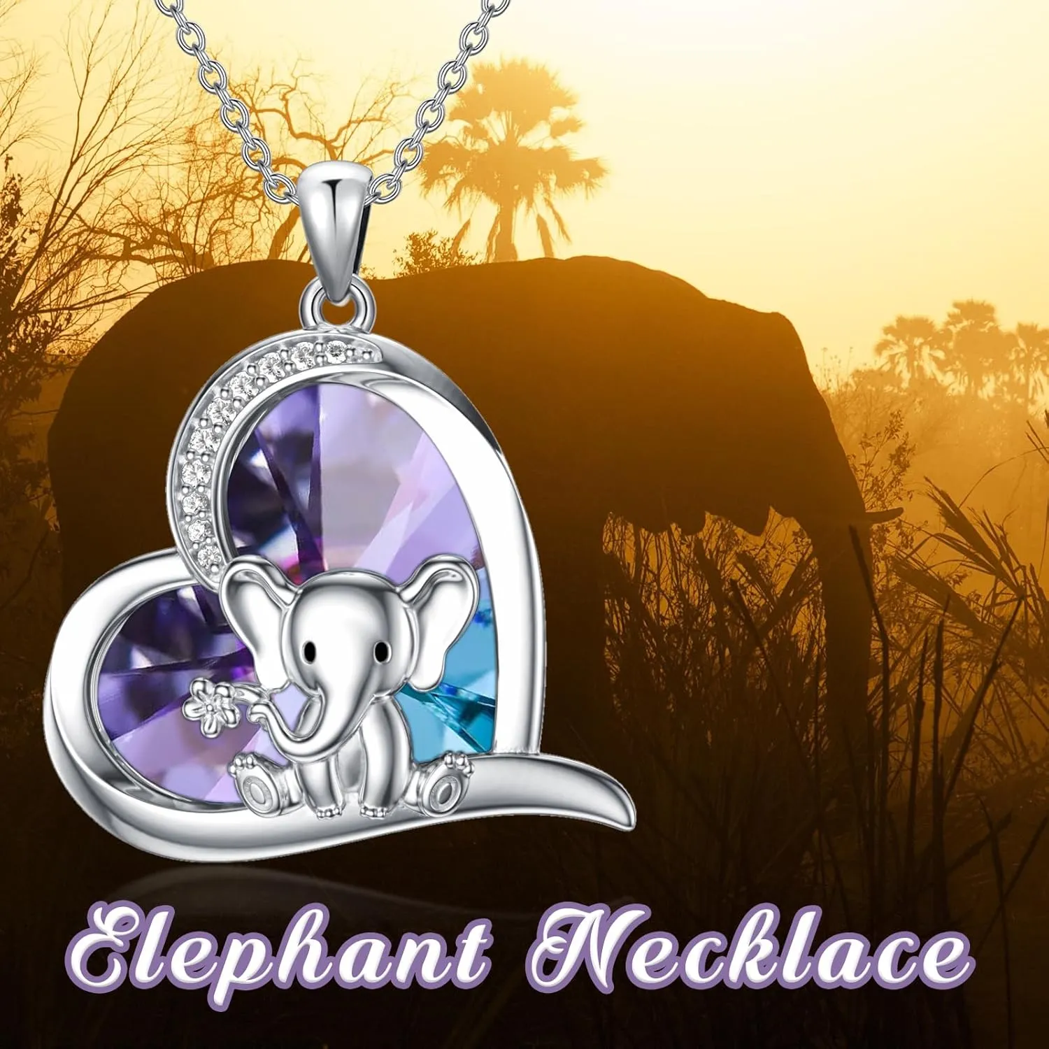 Elephant Necklace 925 Sterling Silver Elephant Crystal Pendant Necklaces Elephant Jewelry Gifts for Women Girls Children