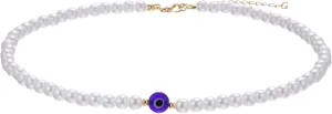 Evil Eye & Fake Pearls Beaded Necklace, Protection Lucky Everyday Pearl Choker Necklaces for Women Teen Girls