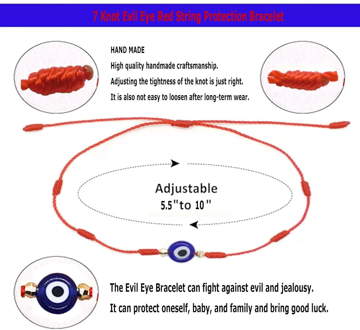 Evil Eye Bracelet for Women Men 7 Knot Red String Protection Blue Easter Bracelet Mal Be Ojo Mexican Energy