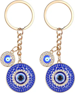 Evil Eye Keychain, Bling Evil Eye Keychain with Keyring Good Luck Amulet Protection Charm for Women Men