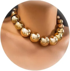 Exaggerated Multi Layered Metal Beaed Choker Necklaces Punk Big Ball Clavicle Chain Necklace Gothic Neck Jewelry Statement Collar Body Chain Necklace for Women