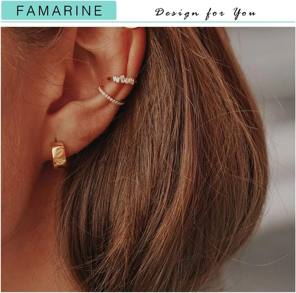 FAMARINE 2 Pairs 14K Gold Plated Hoop Earrings for Women, Minimalist Dainty Hoop Earrings for Girls, Gold and Silver