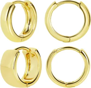 FAMARINE 2 Pairs 14K Gold Plated Hoop Earrings for Women, Minimalist Dainty Hoop Earrings for Girls, Gold and Silver