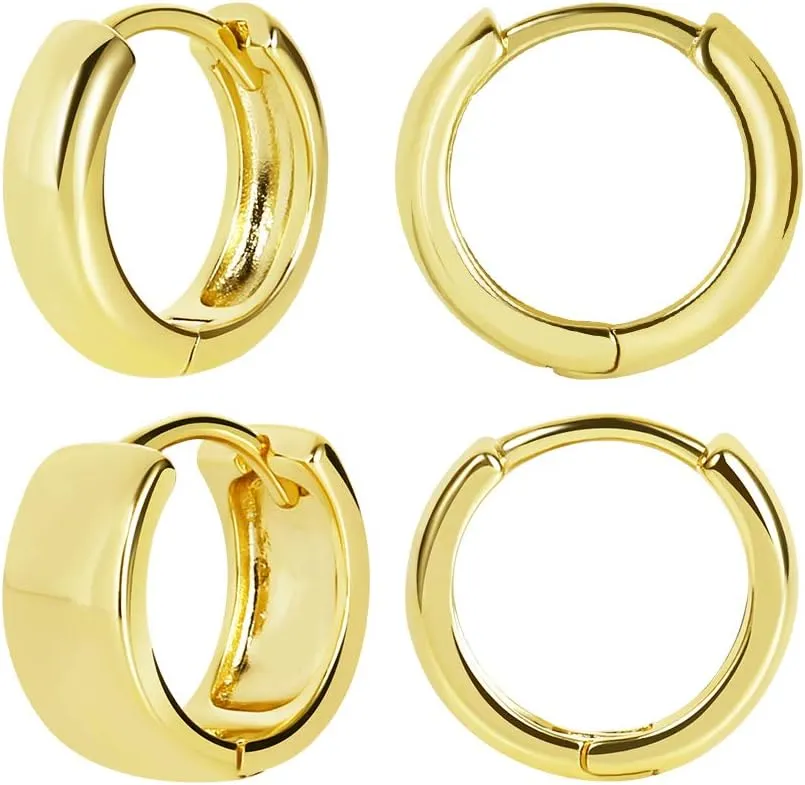 FAMARINE 2 Pairs 14K Gold Plated Hoop Earrings for Women, Minimalist Dainty Hoop Earrings for Girls, Gold and Silver