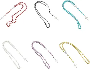 Fashion Cross Rosary Necklace Round Imitation Pearl Beads Rose Flower Pendant Necklaces Women Catholic Religious Jewelry Religious Necklace for Men Catholic