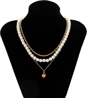 Fashion Multi-layer Chain Choker Necklaces for Women Men Punk Imitation Pearl Chain Jewelry 9H42B