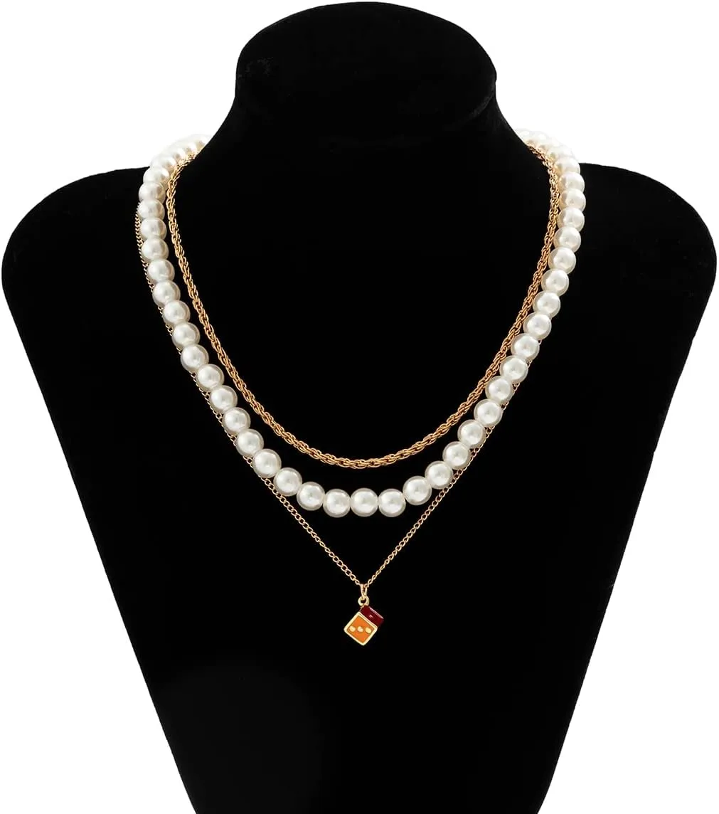 Fashion Multi-layer Chain Choker Necklaces for Women Men Punk Imitation Pearl Chain Jewelry 9H42B