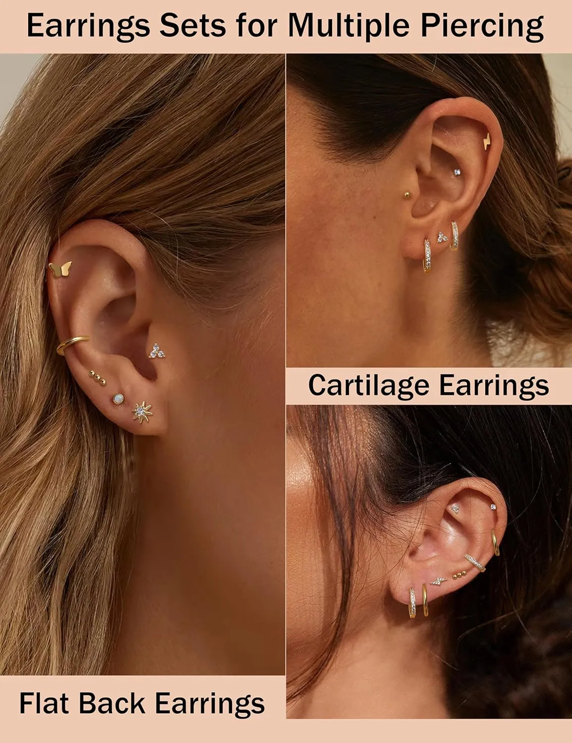 FIASASO Flat Back Earrings for Women Hypoallergenic - Surgical Steel Stud Hoop Earrings for Sensitive Ears Stainless Steel Flatback Earings Screw Back Cartilage Earring Set