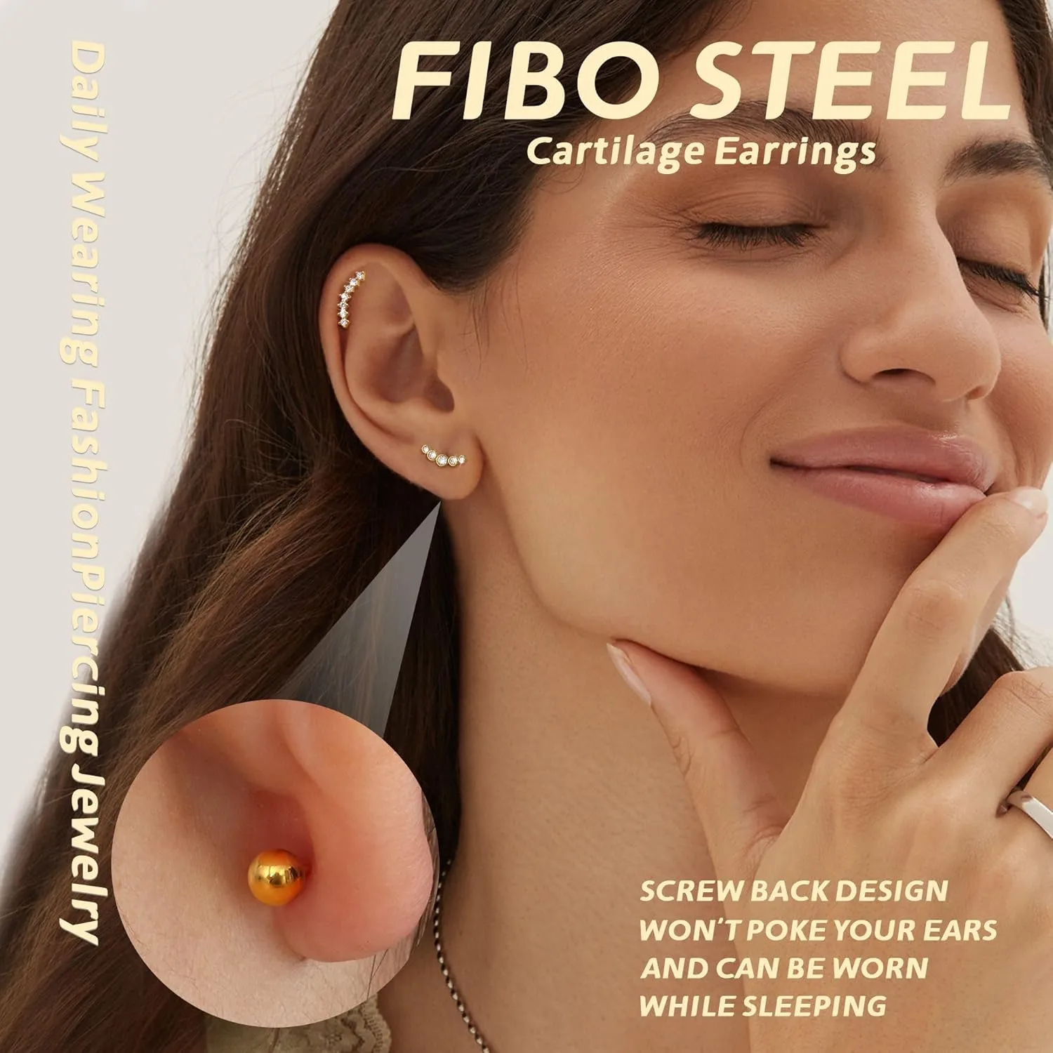 FIBO STEEL 8 PCS 16G Cartilage Earrings Helix Piercing Jewelry for Women Stainless Steel Opal CZ Conch Daith Tragus Piercing Jewelry Flower Snake Leaf Screw Back Stud Earrings Set