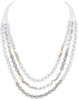 Firstmeet 3 Layered Glass Beads Statement Necklace Mother of Shell Jewelry for Women