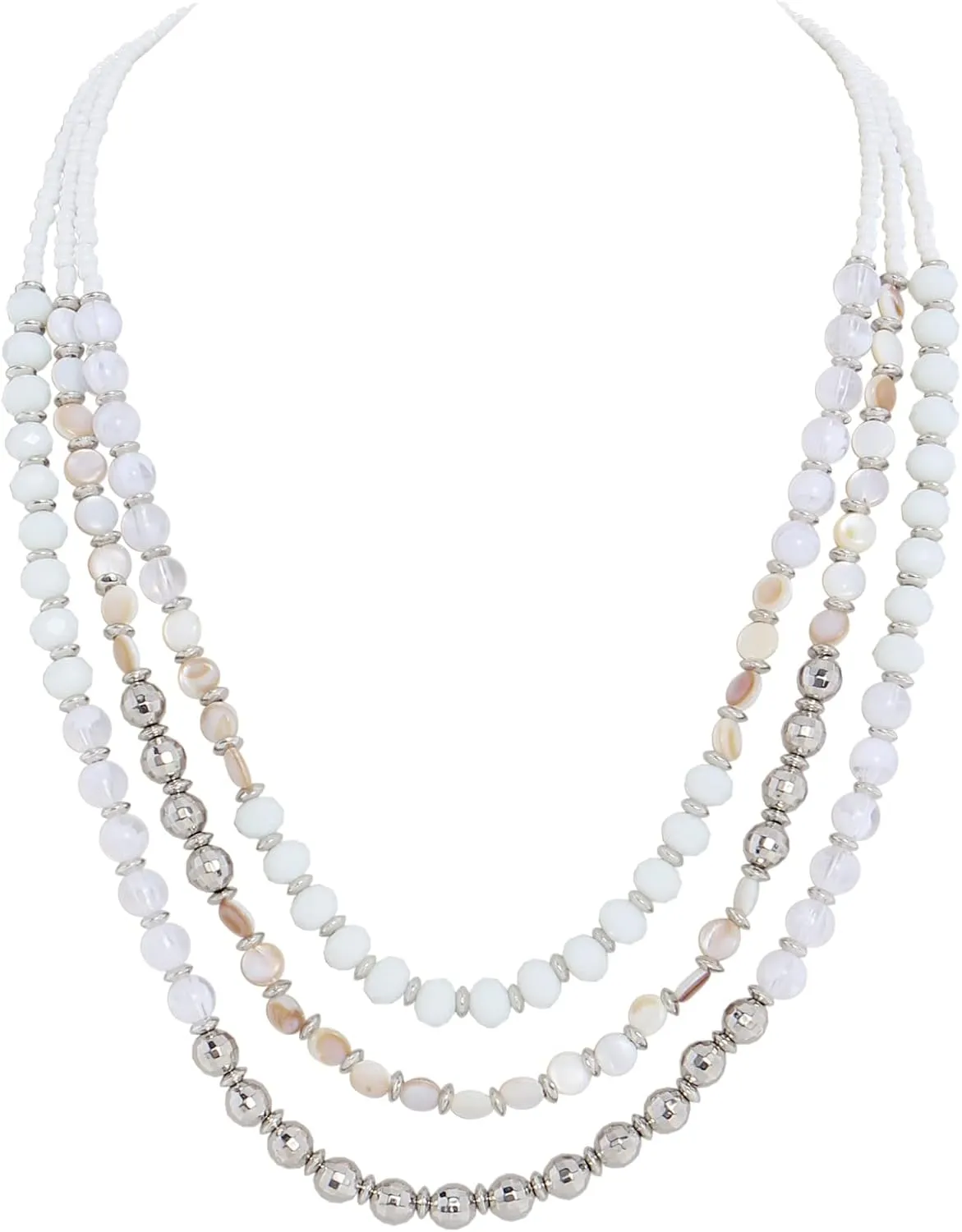 Firstmeet 3 Layered Glass Beads Statement Necklace Mother of Shell Jewelry for Women