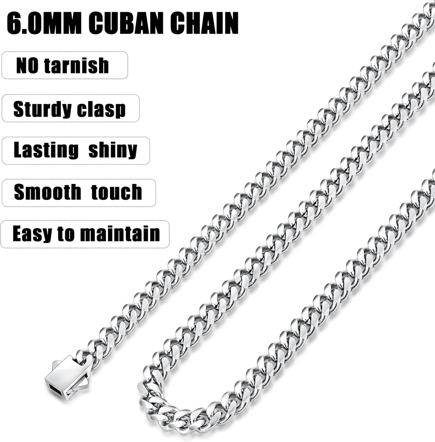 Fiusem 3.5mm Cuban Link Chains for Men, Silver Tone/Black/14K Gold Plated Stainless Steel Necklace Chain, Mens Necklace 16, 18, 20, 22, 24, 26, 28 Inch