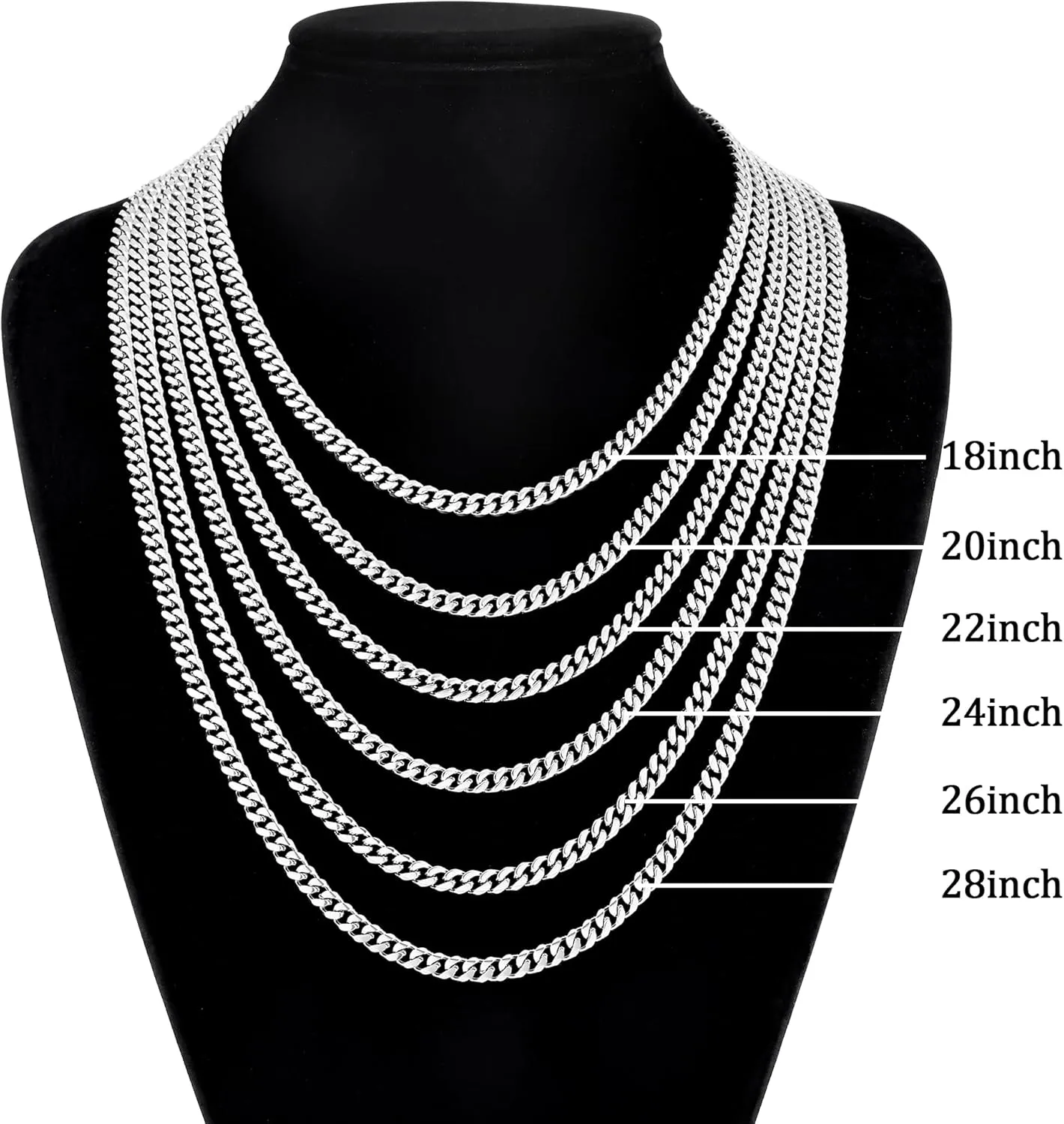 Fiusem 3.5mm Cuban Link Chains for Men, Silver Tone/Black/14K Gold Plated Stainless Steel Necklace Chain, Mens Necklace 16, 18, 20, 22, 24, 26, 28 Inch