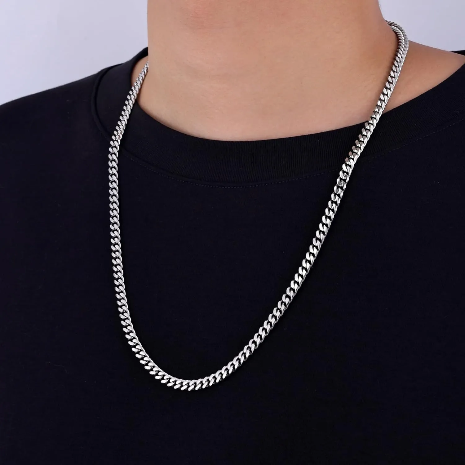 Fiusem 3.5mm Cuban Link Chains for Men, Silver Tone/Black/14K Gold Plated Stainless Steel Necklace Chain, Mens Necklace 16, 18, 20, 22, 24, 26, 28 Inch