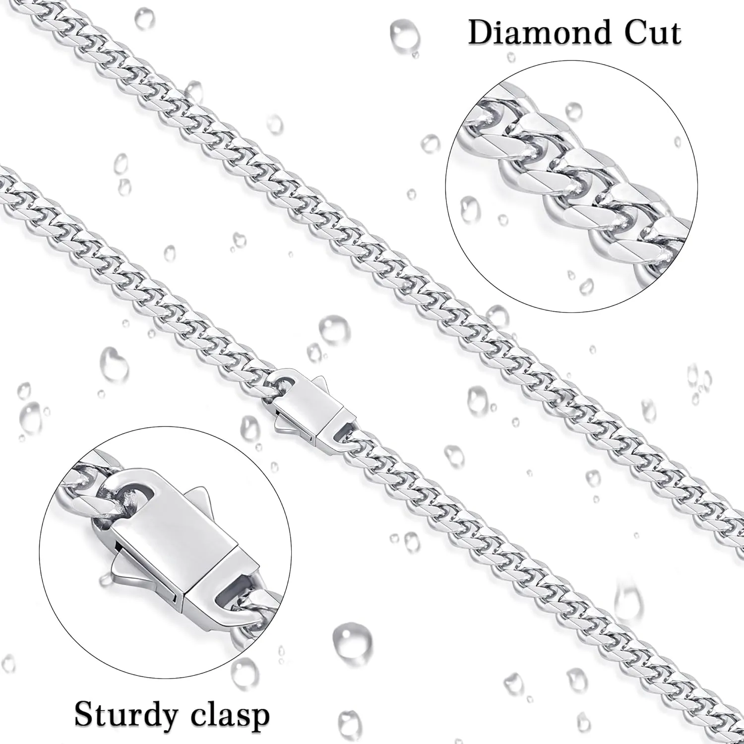 Fiusem 3.5mm Cuban Link Chains for Men, Silver Tone/Black/14K Gold Plated Stainless Steel Necklace Chain, Mens Necklace 16, 18, 20, 22, 24, 26, 28 Inch