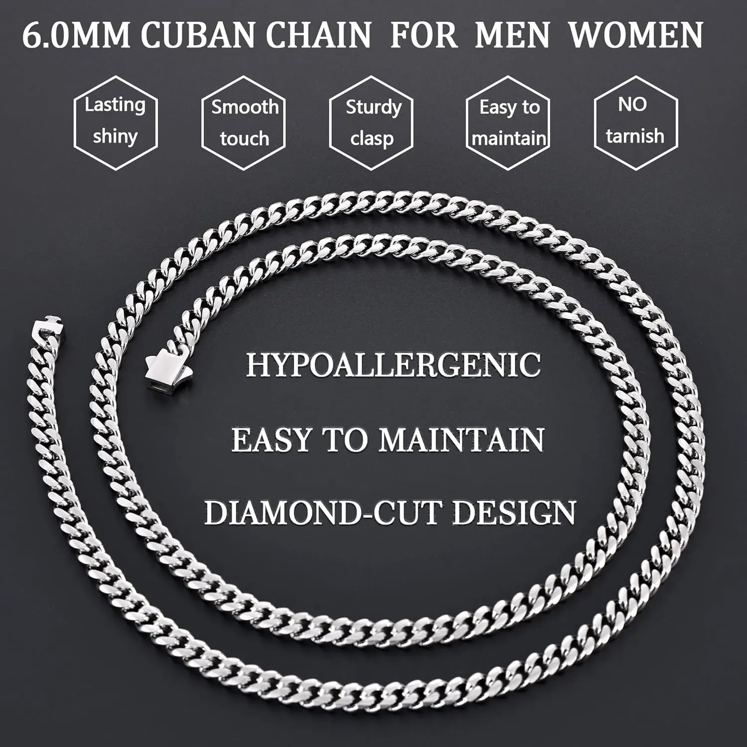 Fiusem 3.5mm Cuban Link Chains for Men, Silver Tone/Black/14K Gold Plated Stainless Steel Necklace Chain, Mens Necklace 16, 18, 20, 22, 24, 26, 28 Inch