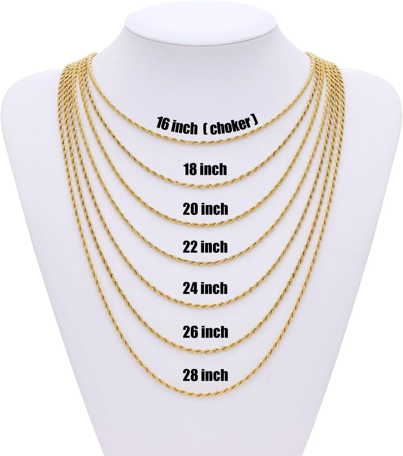 Fiusem Gold Plated Rope Chain for Men, 18K Gold Plated Chain Necklace, Stainless Steel Necklace for Men and Women
