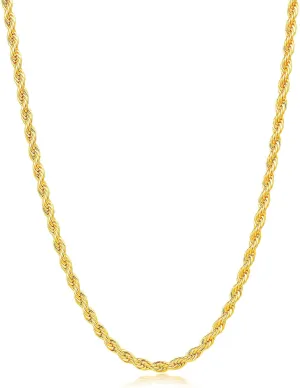 Fiusem Gold Plated Rope Chain for Men, 18K Gold Plated Chain Necklace, Stainless Steel Necklace for Men and Women