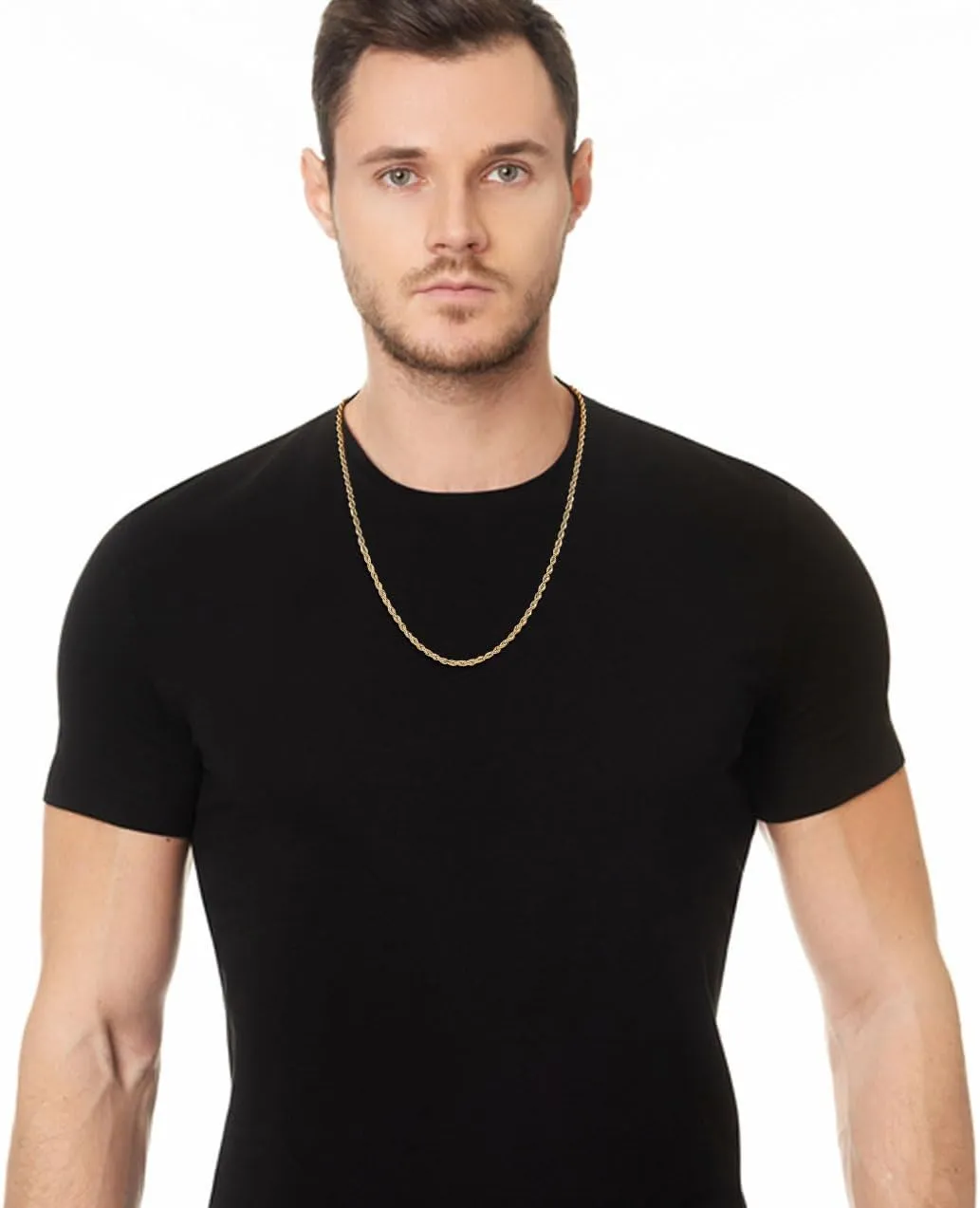 Fiusem Gold Plated Rope Chain for Men, 18K Gold Plated Chain Necklace, Stainless Steel Necklace for Men and Women