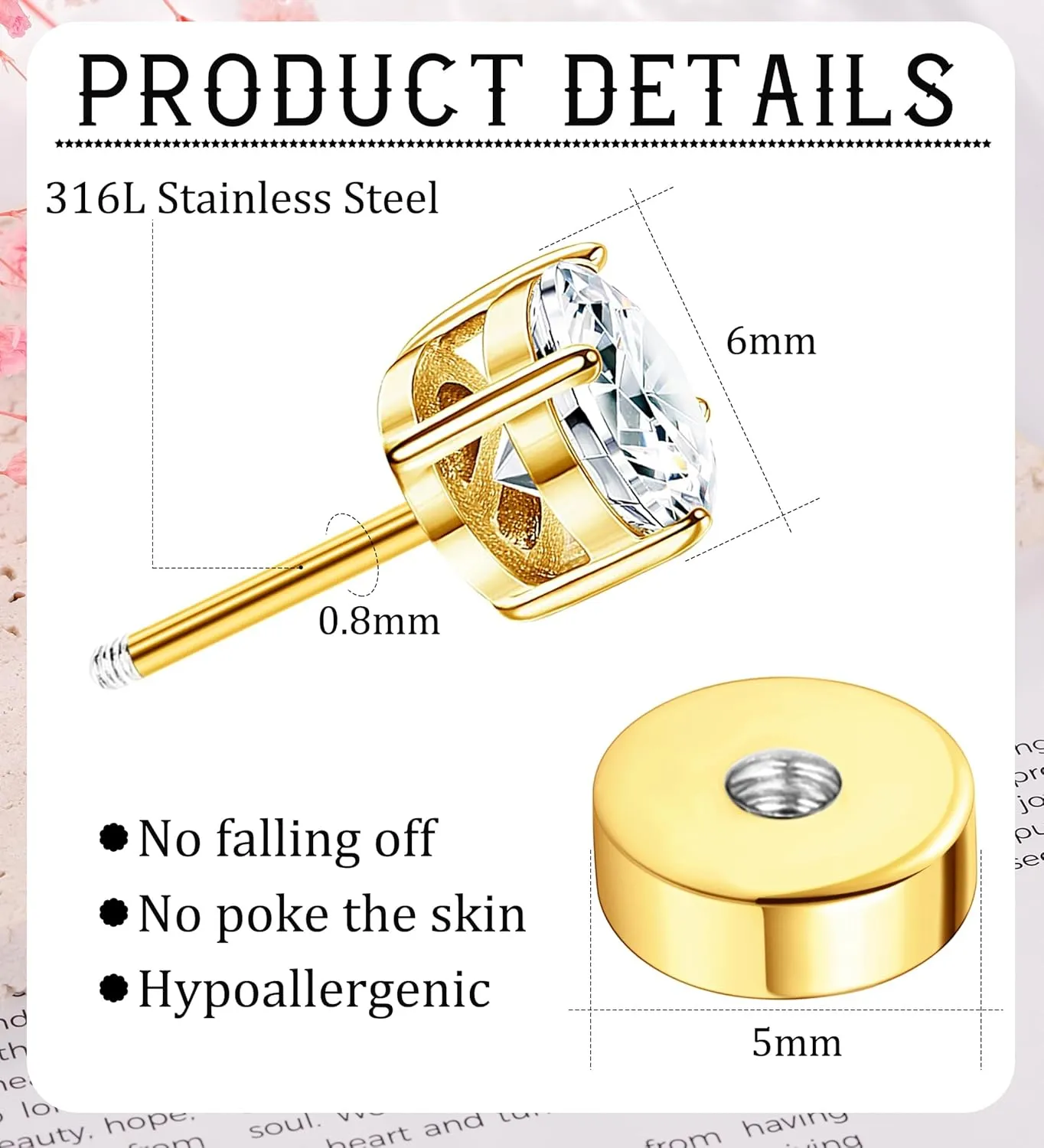 Flat Back Earrings for Women Girls Hypoallergenic Flat Back Stud Earrings Surgical Steel 20G Cartilage Earrings Handmade Screw Back Earrings