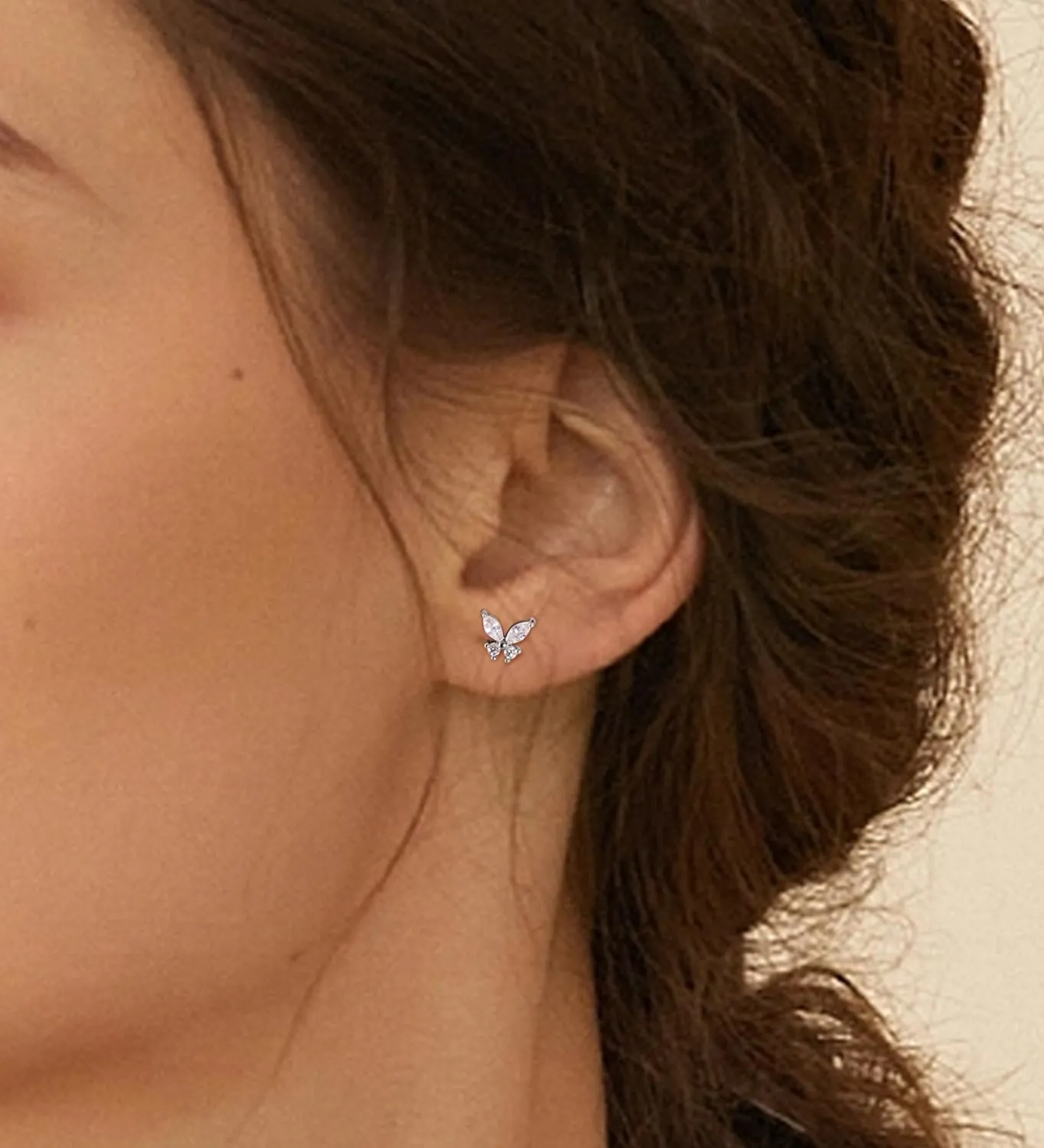 Flat Back Stud Earrings for Girls Women 14K Gold Plated Cartilage Stud Earrings 20G Hypoallergenic Surgical Steel Silver Butterfly Screw Back Nap Earrings Studs
